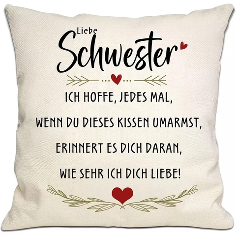 Linen Decorative Pillow Case With Sentimental German Message Printed Cushion Cover For Mother's Day Valentine's Day Home Decor Gift