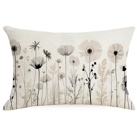 Ländlicher Leinen Blumen Kissenbezug Aquarell Botanischer Druck Sofakissenbezug Für Wohnzimmer Zuhause Dekor