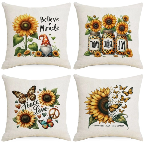 Fodera per Cuscino in Lino Stile Americano con Motivo Girasole per Divano Decorazione Casa Cuscino Decorativo Miracle Love