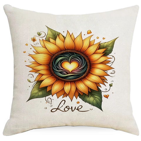 Fodera per Cuscino in Lino Stile Americano con Motivo Girasole per Divano Decorazione Casa Cuscino Decorativo Miracle Love
