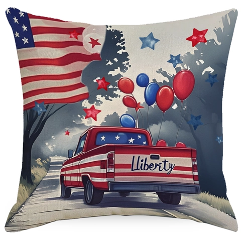 American Independence Day Linen Pillowcase Patriotic Red Truck Gnome Star Pattern Decorative Cushion Cover For Home Decor