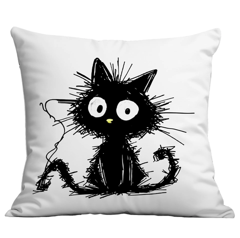 Modern Minimalist Cartoon Line Black Cat Printed Pillowcase Soft Short Plush Square Cushion Cover For Sofa Living Room Home Decor