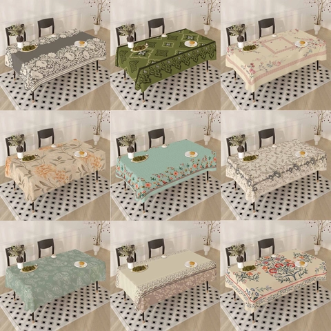 Etnisch Vintage Polyester Rechthoekig Tafelkleed Bloemen Geometrisch Patroon Stofdicht Keuken Eettafel Kleed Decor