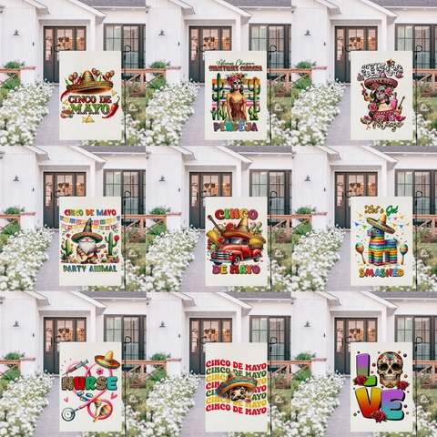 Bandiera da Giardino Cinco De Mayo in Poliestere Doppio Lato Messicano Festival Decorazione Esterna Sombrero Cactus Piñata