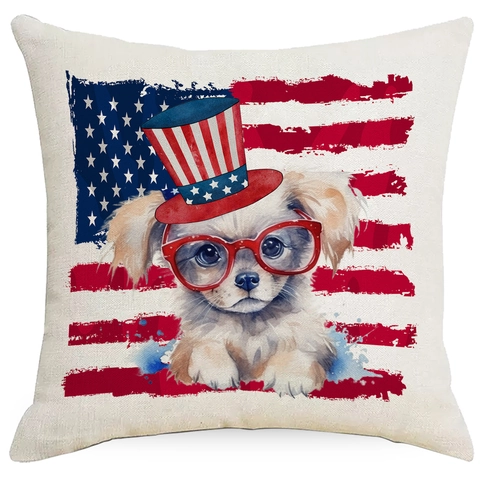 Unabhängigkeitstag Leinen Kissenbezug USA Flagge Patriotische Adler Hund Muster Kissenhülle Für Zuhause Sofa Deko Vintage