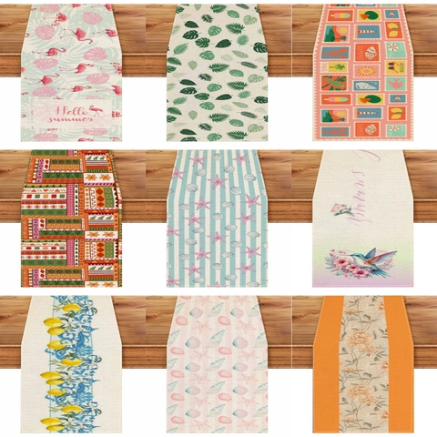 Bohemian Floral Polyester Table Runner Summer Tropical Leaf Printed Placemat Vintage Ethnic Geometric Kitchen Dining Home Table Decor