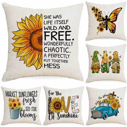 Federa per Cuscino in Lino con Girasole Vintage Fattoria Rustica Copricuscino per Divano Soggiorno Home Decor Floreale