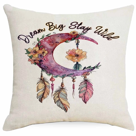Boheems Dromenvanger Kussenhoes Linnen Vierkant Decoratieve Kussensloop Voor Bank Slaapkamer Home Decor Met Veer Vlinder Patroon