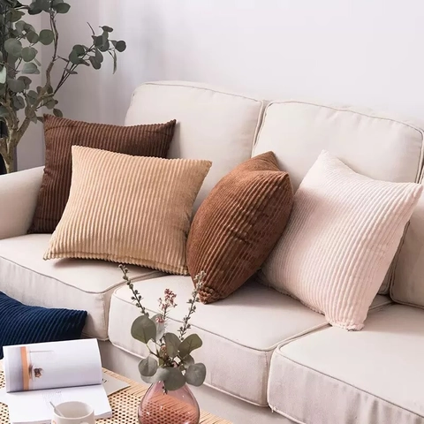 Minimalistische Effen Kleur Corduroy Kussensloop Gestreepte Getextureerde Vierkante Decoratieve Kussenhoes Voor Bank Bed Woonkamer Thuis