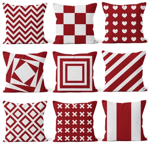 Funda de Almohada Geométrica Roja Blanca Moderna Minimalista Funda de Cojín Decorativa Para Sofá Sala de Estar Dormitorio Sin Núcleo