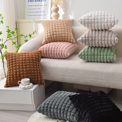 Lussuosa Fodera per Cuscino Decorativa in Pelliccia di Coniglio Sintetica Con Trama a Griglia Goffrata in Peluche per Divano Casa