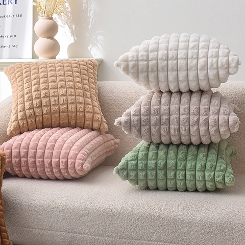Lussuosa Fodera per Cuscino Decorativa in Pelliccia di Coniglio Sintetica Con Trama a Griglia Goffrata in Peluche per Divano Casa