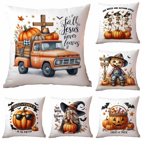 Halloween Pumpkin Print Cushion Cover Autumn Harvest Decorative Pillowcase For Sofa Home Bed Printed Festive Atmosphere Ornament