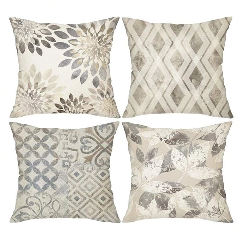 Fodera per Cuscino in Lino con Piante Geometriche Vintage Stile Nordico Quadrato per Divano Soggiorno Arredamento Casa