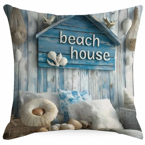 Coastal Beach Watercolor Linen Pillowcase Decorative Throw Cushion Cover For Sofa Home Lighthouse Bicycle Pattern Decor