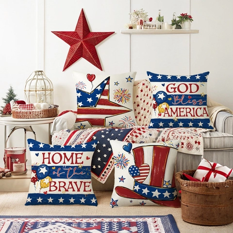 Patriottische Onafhankelijkheidsdag Amerikaanse Vlag Sterren Strepen Linnen Kussensloop Decoratieve Sierkussenhoes Voor Thuis