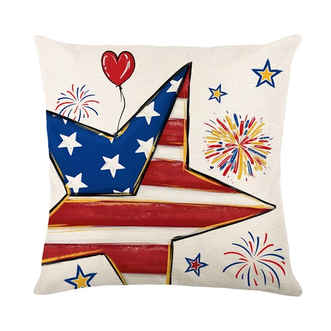 Patriottische Onafhankelijkheidsdag Amerikaanse Vlag Sterren Strepen Linnen Kussensloop Decoratieve Sierkussenhoes Voor Thuis
