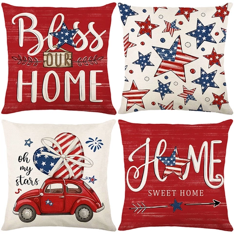 Amerikaanse Onafhankelijkheidsdag Decoratieve Kussensloop Patriotische Sterren Strepen Linnen Sierkussenhoes Voor Bank Huis Decoratie