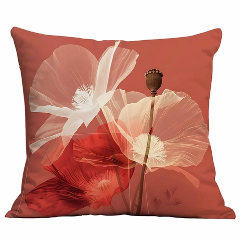 Red Poppy Floral Printed Pillowcase Modern Soft Short Velvet Decorative Cushion Cover For Couch Home Living Room Decor