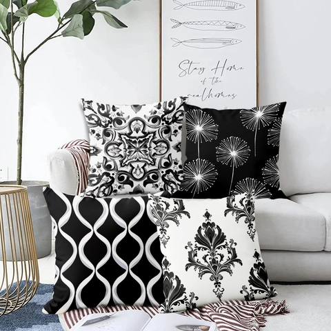 Nordic Geometric Cushion Covers Soft Short Plush Decorative Pillowcases For Sofa Living Room Damask Dandelion Pattern Square Throw Pillow Case