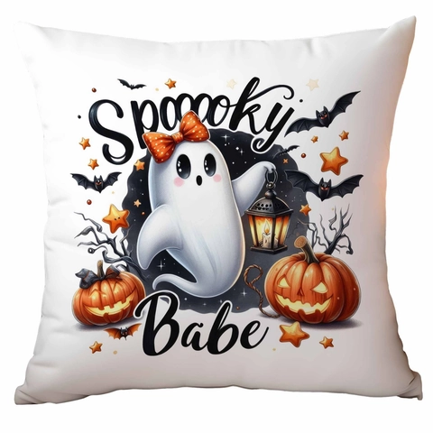 Funda de Almohada de Dibujos Animados de Fantasmas de Halloween de Poliéster Cuadrada para Sofá Decoración del Hogar