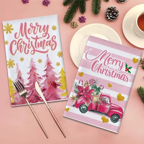 Natale Cucina Asciugamano Microfibra Panno Piatti Rosa Albero di Natale Pupazzo di Neve Festivo Tavolo Decorativo Appendiabiti Asciugamano