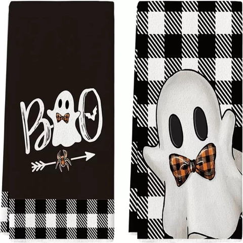 Halloween Microfiber Kitchen Towel Printed Ghost Pumpkin Bat Hand Towel For Bathroom Home Decor Halloween Party Supplies