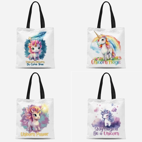 Aquarell Einhorn Bedruckte Tragetasche Aus Segeltuch Für Damen Ästhetische Wiederverwendbare Einkaufstasche Pendeltasche