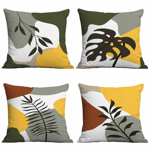 Taie d'Oreiller Nordique Impression Numérique Plante Tropicale Feuille Abstraite Peluche Courte Housse de Coussin Décorative