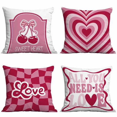 Süßer Rosa Kirsch Herz Druck Kissenbezug Weich Kurzplüsch Skandinavischer Stil Dekokissenbezug Für Sofa Valentinstag Deko