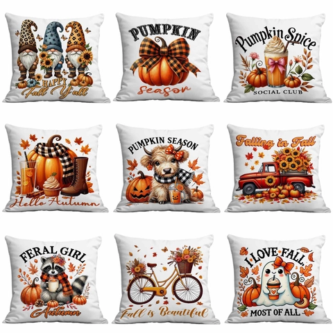 Thanksgiving Herfst Esdoornblad Pompoen Print Kussensloop Zacht Kort Pluche Vierkante Kussenhoes Voor Sofa Bank Huisdecoratie