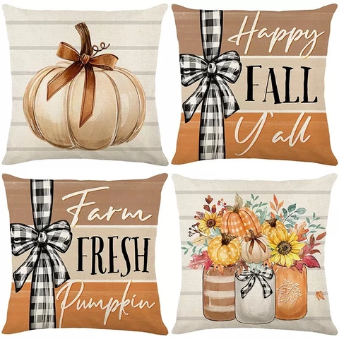 Herfst Pompoen Linnen Kussenhoes Thanksgiving Esdoornblad Boerderij Decoratieve Kussenhoes Voor Sofa Thuis Decor