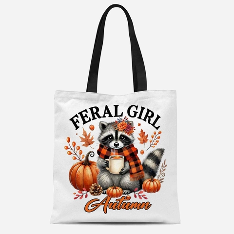 Borsa Tote in Tela di Poliestere Cotone con Stampa di Zucca e Foglia d'Acero per Ringraziamento Halloween Donna