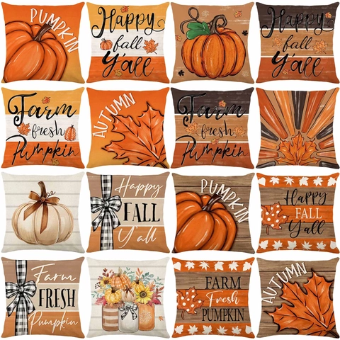 Herfst Pompoen Linnen Kussenhoes Thanksgiving Esdoornblad Boerderij Decoratieve Kussenhoes Voor Sofa Thuis Decor