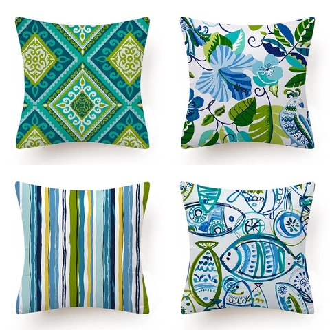 Frische Kurzplüsch Kissenbezug Tropisch Blatt Blume Vogel Geometrisch Streifen Druck Dekokissenbezug Zuhause Sofa Dekor Quadratisch