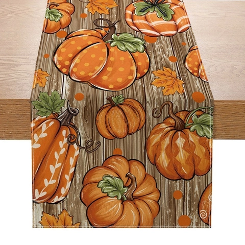 Fall Thanksgiving Table Runner Linen Pumpkin Sunflower Maple Leaf Buffalo Plaid Farmhouse Harvest Kitchen Table Decor