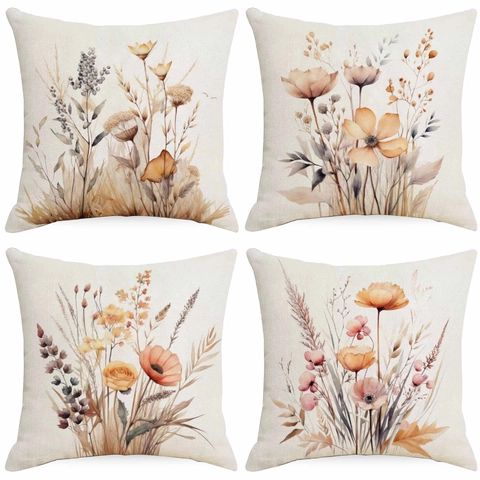 Aquarell Floral Leinen Kissenbezug Herbst Botanisch Sonnenblume Kissenhülle Für Sofa Wohnzimmer Dekorative Kissenbezug