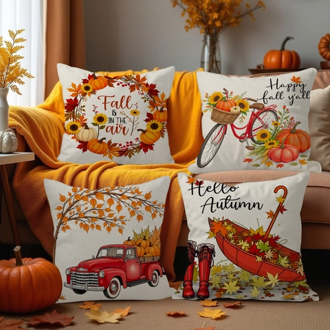 Dankzegging Oogst Pompoen Linnen Kussensloop Herfst Decor Happy Fall Y'All Voor Sofa Bank Vierkant Woondecoratie