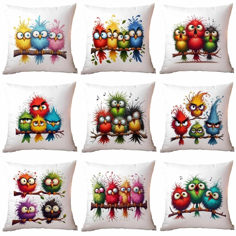 Grappige Cartoon Vogels Patroon Kussensloop Decoratieve Polyester Kussenhoes Voor Bank Couch Home Office Woonkamer Slaapkamer