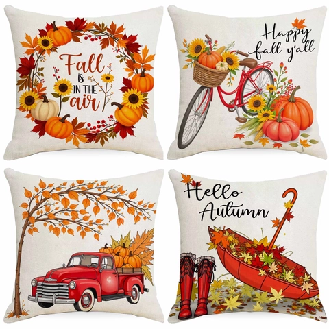 Dankzegging Oogst Pompoen Linnen Kussensloop Herfst Decor Happy Fall Y'All Voor Sofa Bank Vierkant Woondecoratie
