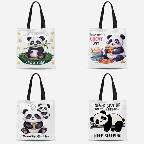 Simpatica Borsa Tote in Tela con Stampa Panda per Donne Studenti Animali Cartoni Animati Divertenti Borsa a Tracolla Casual