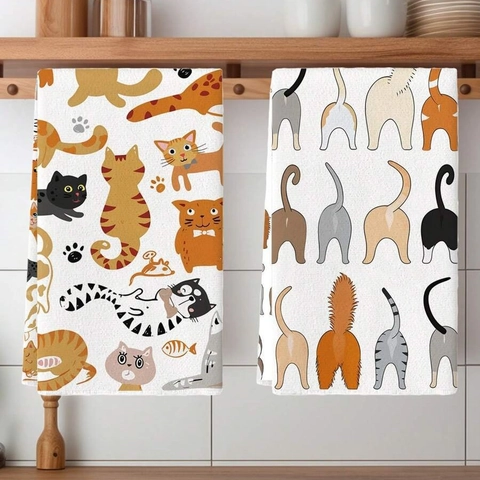 Mikrofaser Küchenspültücher Saugfähig Karikatur Katze Dackel Druck Reinigungstücher Für Zuhause Restaurant Waschbar