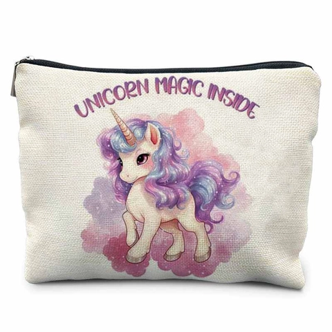 Cute Cartoon Unicorn Printed Canvas Storage Bag Zipper Makeup Bag Pencil Case For Women Students Daily Travel Organizer