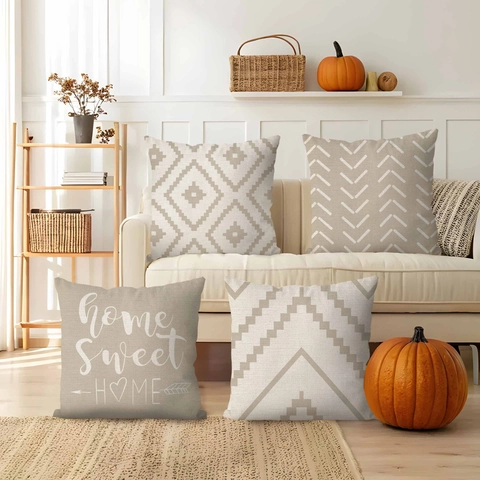 Fundas de Almohada Decorativas de Lino Minimalistas Estampado Geométrico Letras Fundas de Cojín Cuadradas Para Sofá Sala Hogar