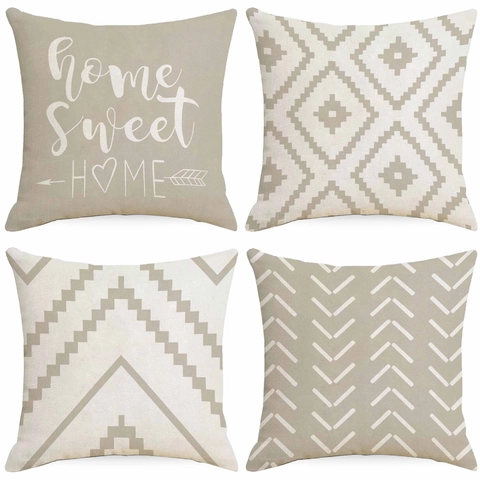 Fundas de Almohada Decorativas de Lino Minimalistas Estampado Geométrico Letras Fundas de Cojín Cuadradas Para Sofá Sala Hogar