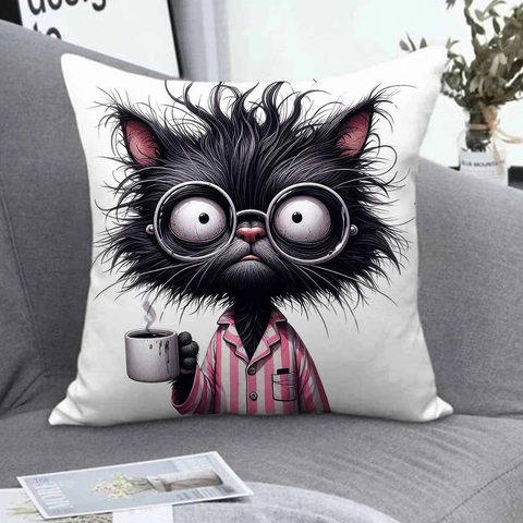 Grappige Cartoon Dieren Koffie Kussensloop Kort Pluche Decoratieve Kussenhoes Voor Sofa Woonkamer Vierkante Kussensloop