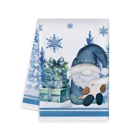 Asciugamani da Cucina di Natale Blu Tema Festivo Invernale Microfibra Panno Piatti Tessile da Tavola Decorativo