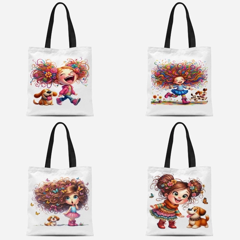 Sac Fourre-tout en Toile Imprimé Fille de Bande Dessinée Mignonne et Papillon pour Femmes Étudiantes Employées de Bureau Sac à Main Grande Capacité Sac à Bandoulière Décontracté