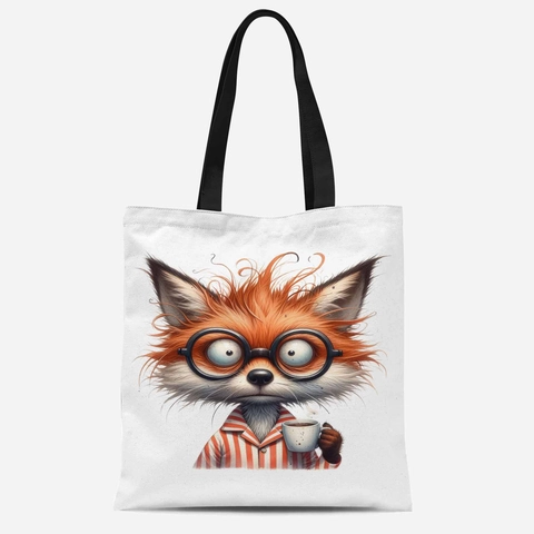 Humorous Tired Animal Coffee Print Polyester Cotton Canvas Tote Bag Cartoon Sleepy Panda Donkey Cow Cat Sloth Printed Shopping Bag Women Daily Shoulder Bag