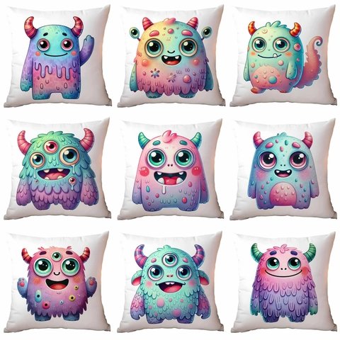 Funda de Almohada de Pequeño Monstruo de Dibujos Animados Lindo Funda de Cojín Decorativa de Peluche Corto Suave Para Sofá Dormitorio Hogar